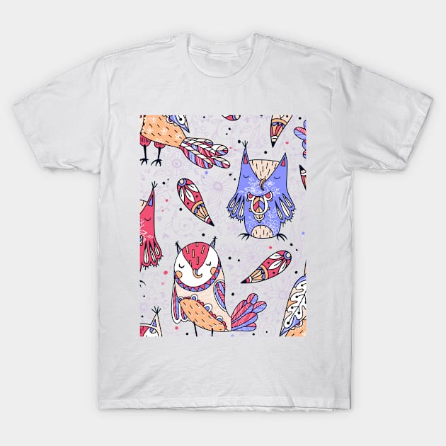 Colorful Owl Pattern T-Shirt by GoodWills